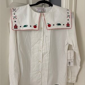 Vintage Teacher Westbound White Blouse with Red Trim